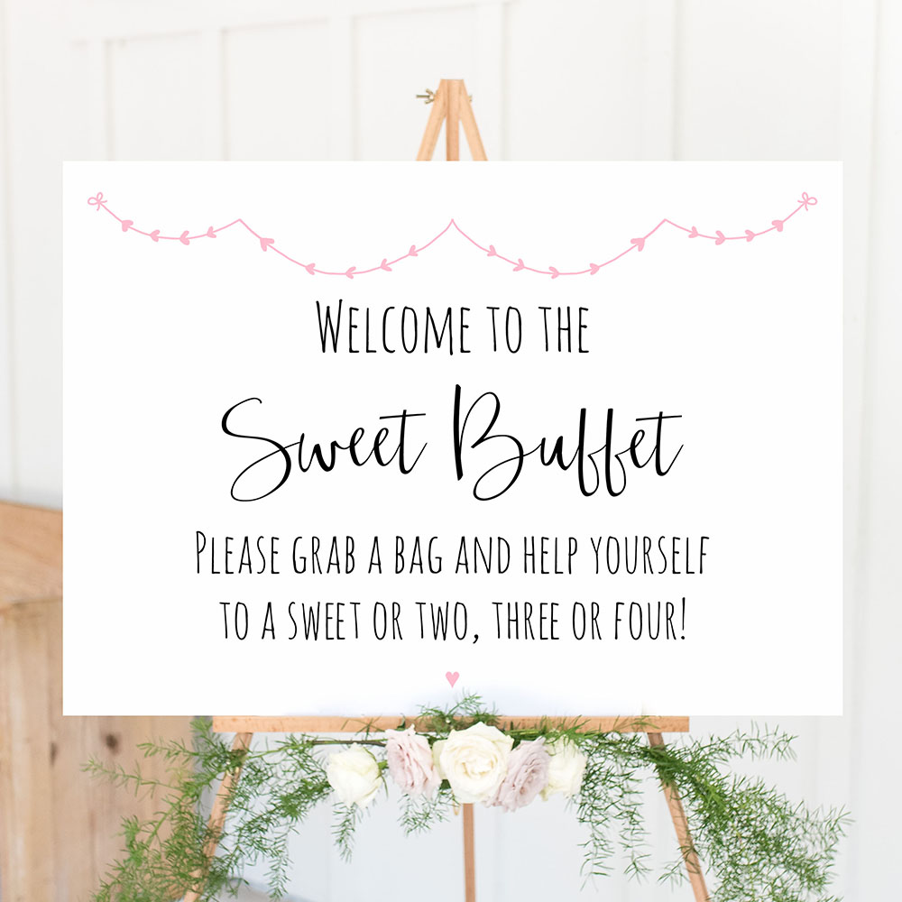 'Pink Heart Bunting' Sweet Buffet Sign A2/A1