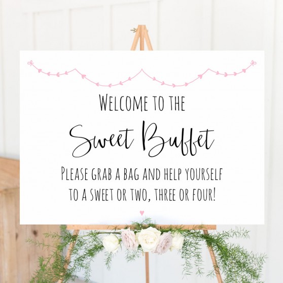 'Pink Heart Bunting' Sweet Buffet Sign A2/A1