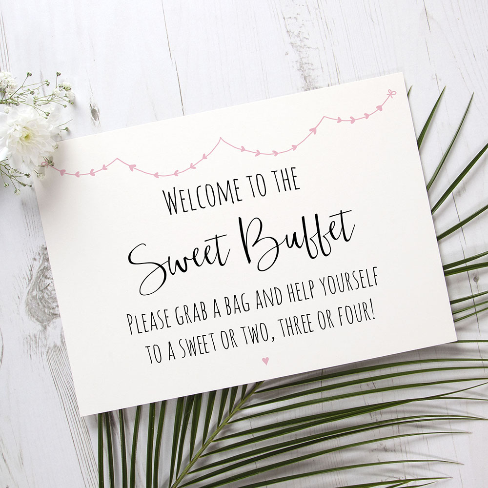 'Pink Heart Bunting' Sweet Buffet Sign A2/A1