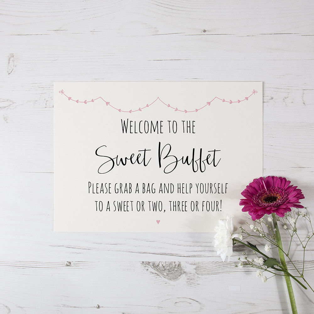 'Pink Heart Bunting' Sweet Buffet Sign