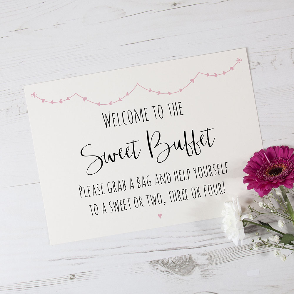 'Pink Heart Bunting' Sweet Buffet Sign