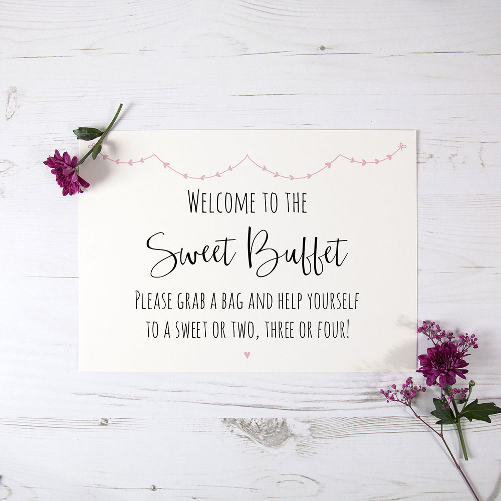 'Pink Heart Bunting' Sweet Buffet Sign
