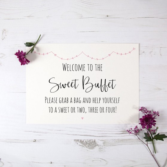 'Pink Heart Bunting' Sweet Buffet Sign
