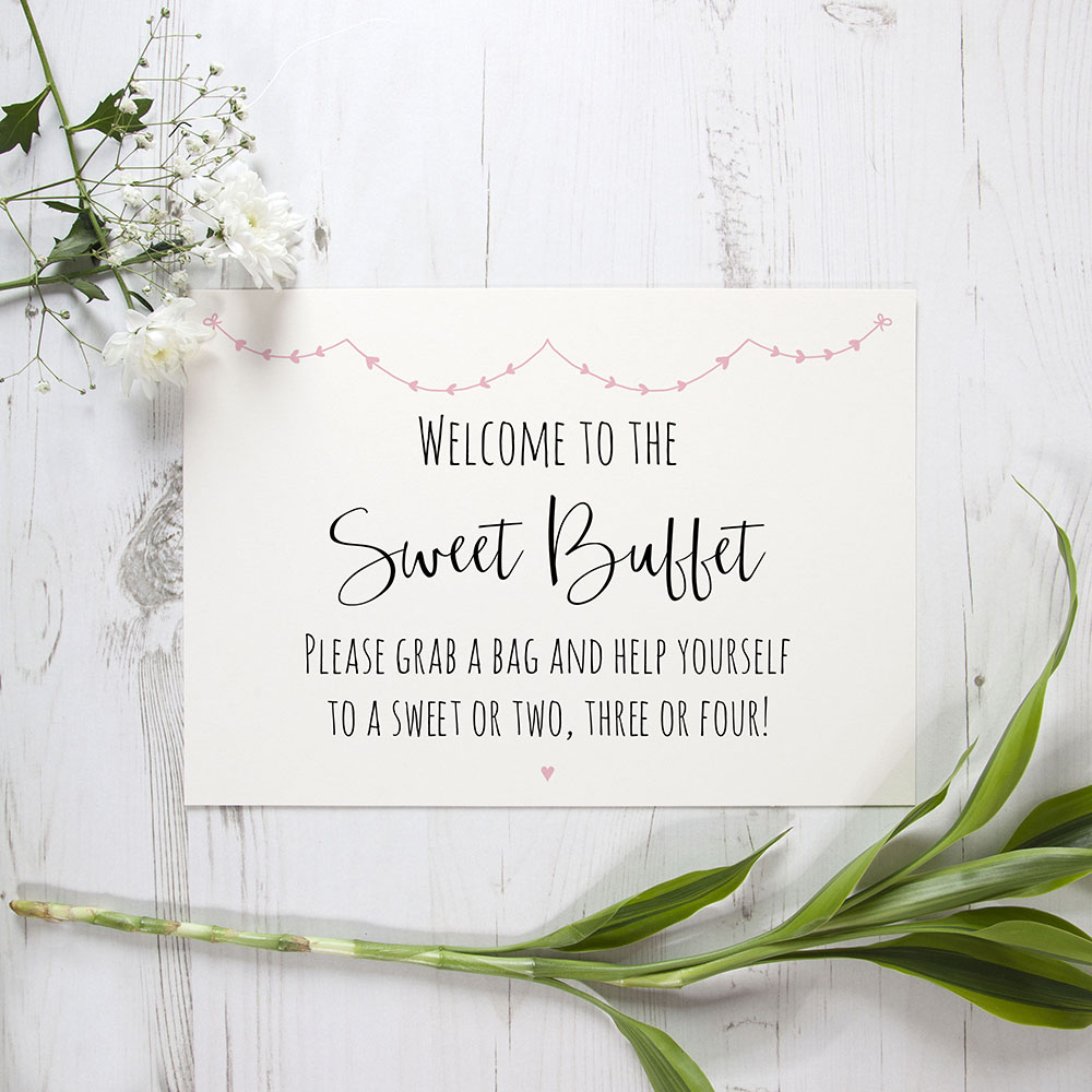'Pink Heart Bunting' Sweet Buffet Sign A2/A1