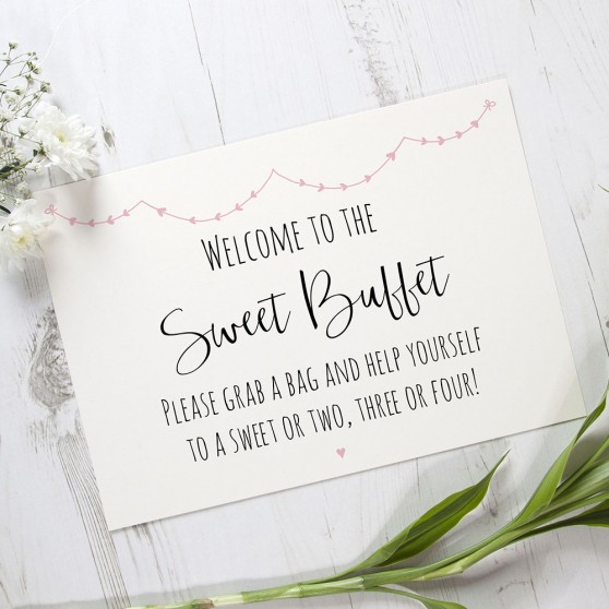 'Pink Heart Bunting' Sweet Buffet Sign A2/A1