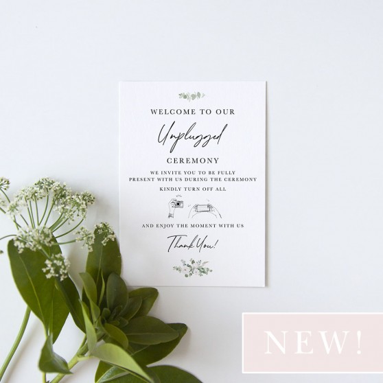 'CE18 Classic Eucalyptus' Unplugged Ceremony Sign - A5/A4/A3