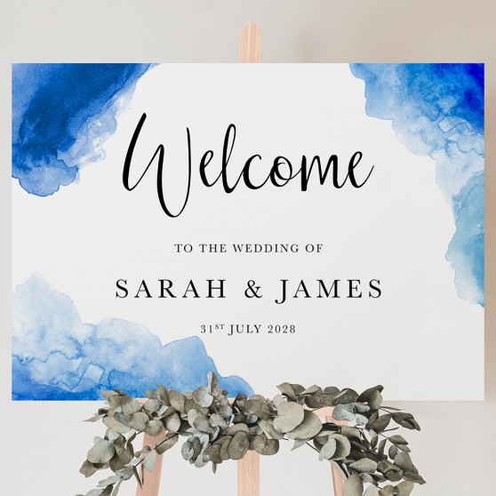 'Blue Splash Watercolour' Welcome Sign A2/A1
