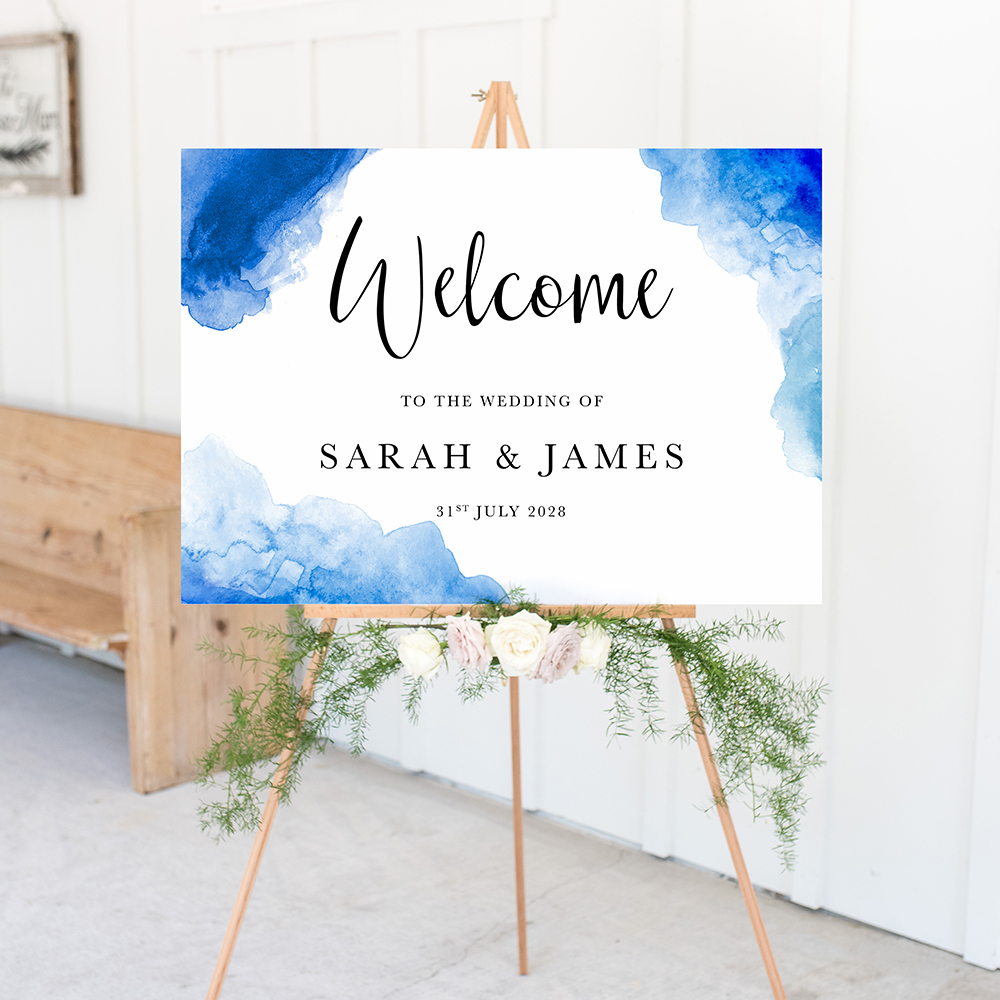 'Blue Splash Watercolour' Welcome Sign A2/A1