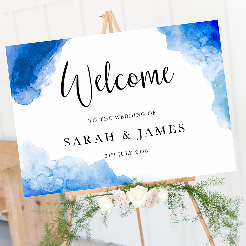 'Blue Splash Watercolour' Welcome Sign A2/A1
