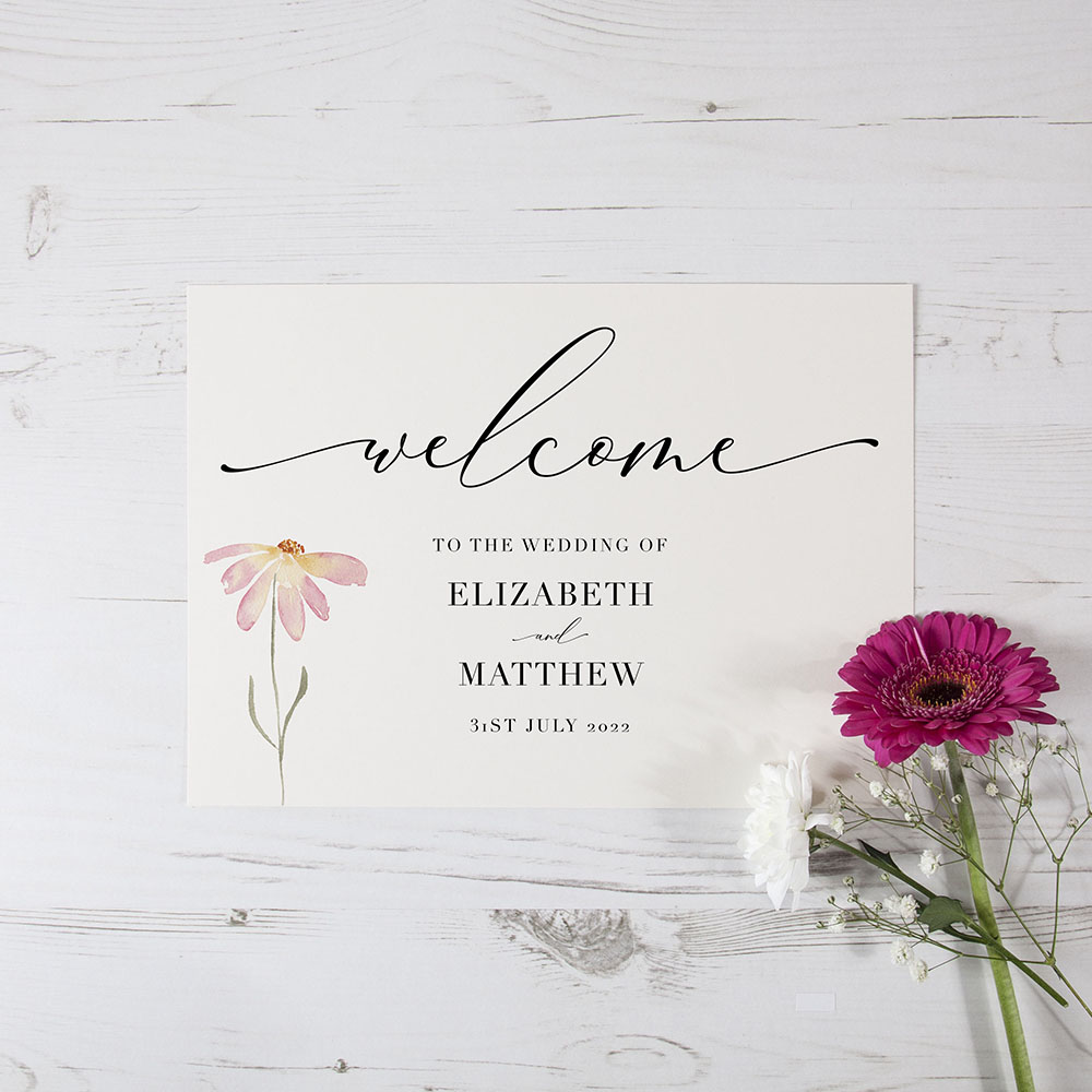 'Daisy Pink' Welcome Sign - A5/A4/A3
