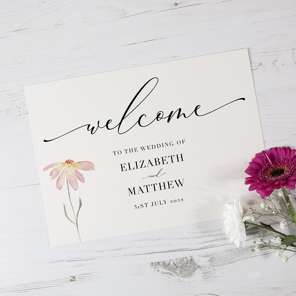 'Daisy Pink' Welcome Sign - A5/A4/A3