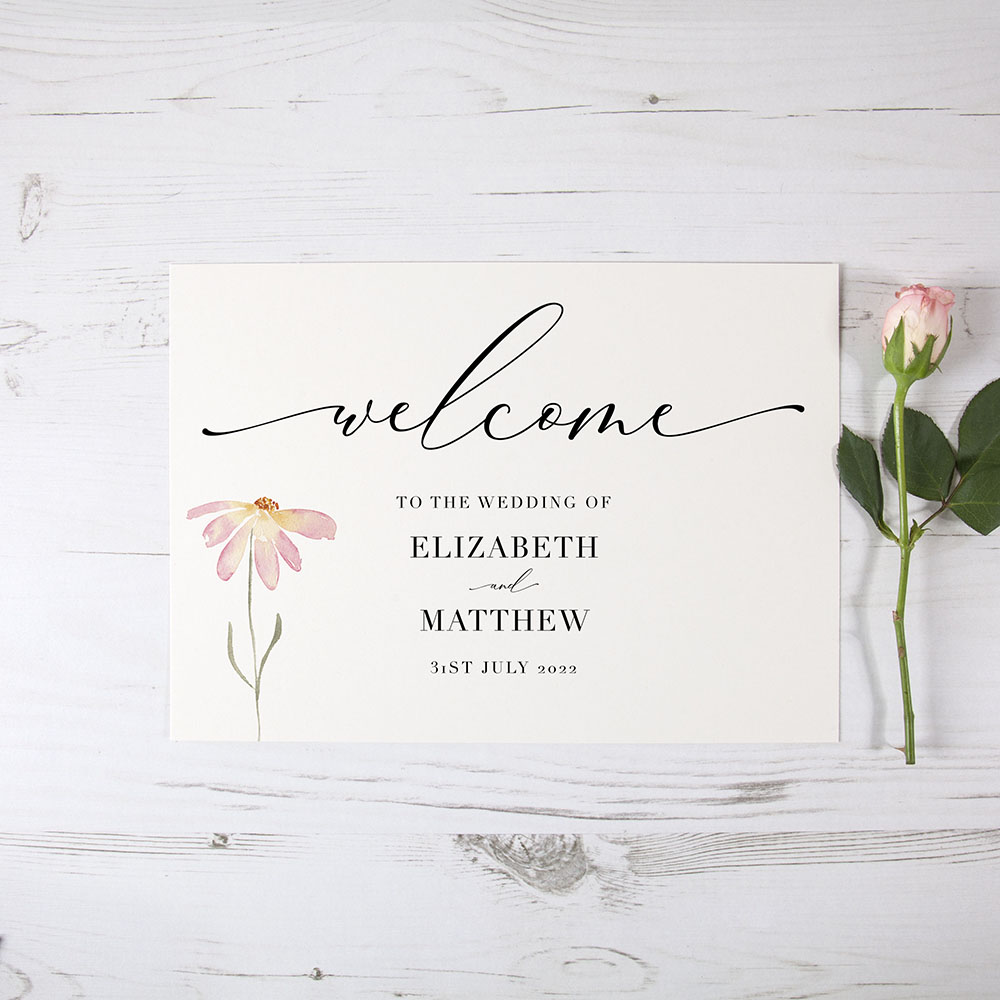 'Daisy Pink' Welcome Sign - A5/A4/A3