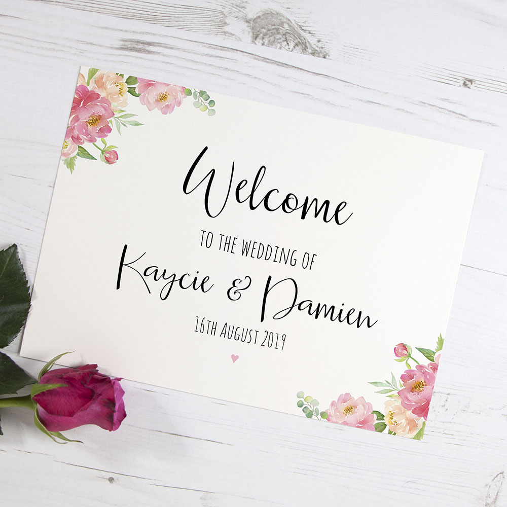 'Peony' Welcome Sign - A5/A4/A3