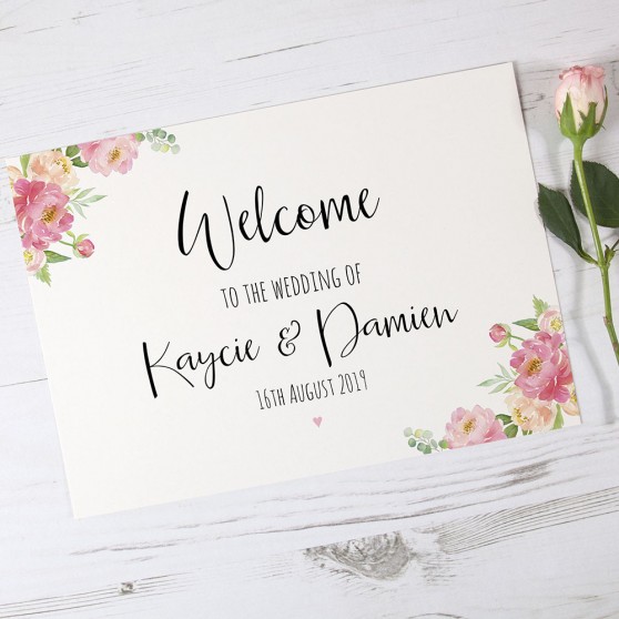'Peony' Welcome Sign - A5/A4/A3
