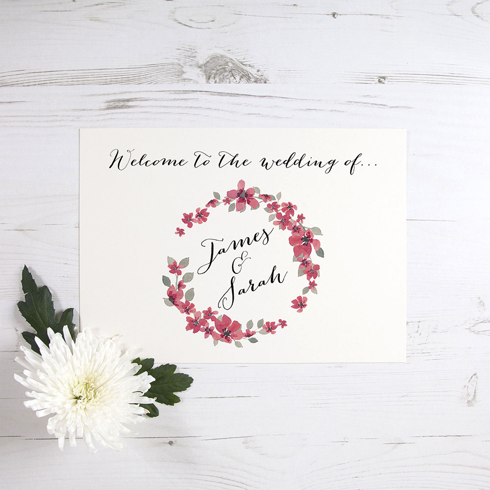 'Red Floral Watercolour' Welcome Sign - A5/A4/A3