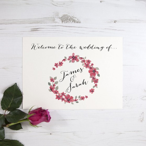 'Red Floral Watercolour' Welcome Sign - A5/A4/A3