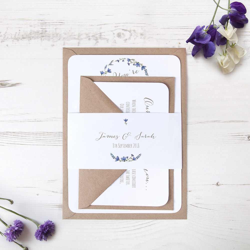 'Blue Floral Watercolour' Sleeve Invite