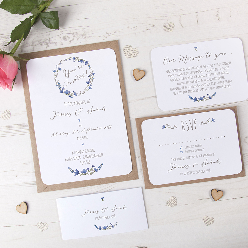 'Blue Floral Watercolour' Sleeve Invite