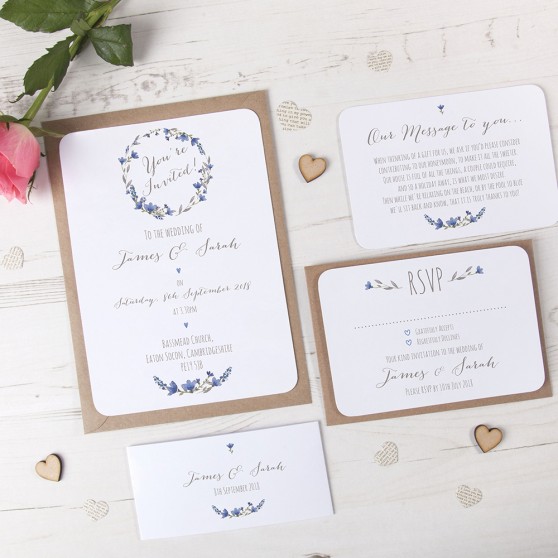 'Blue Floral Watercolour' Sleeve Invite