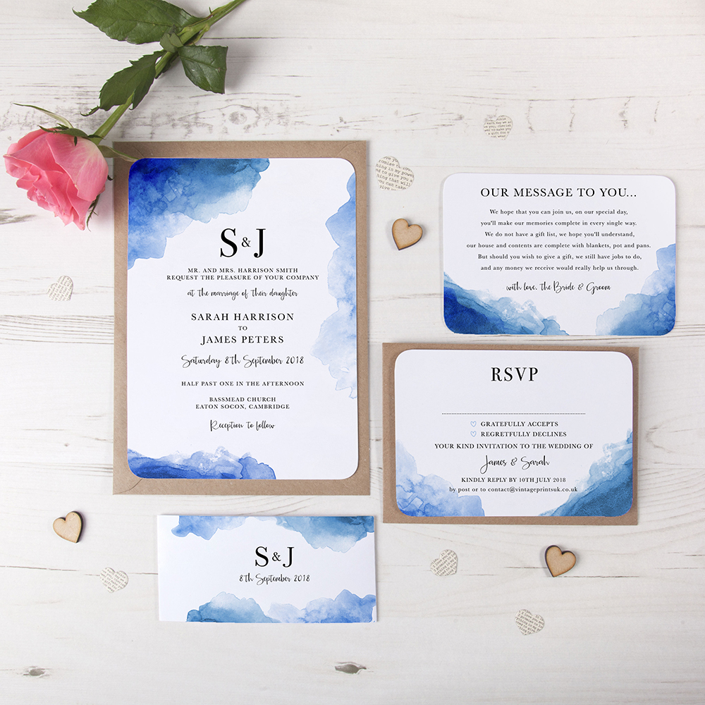 'Blue Watercolour Splash' Sleeve Invite