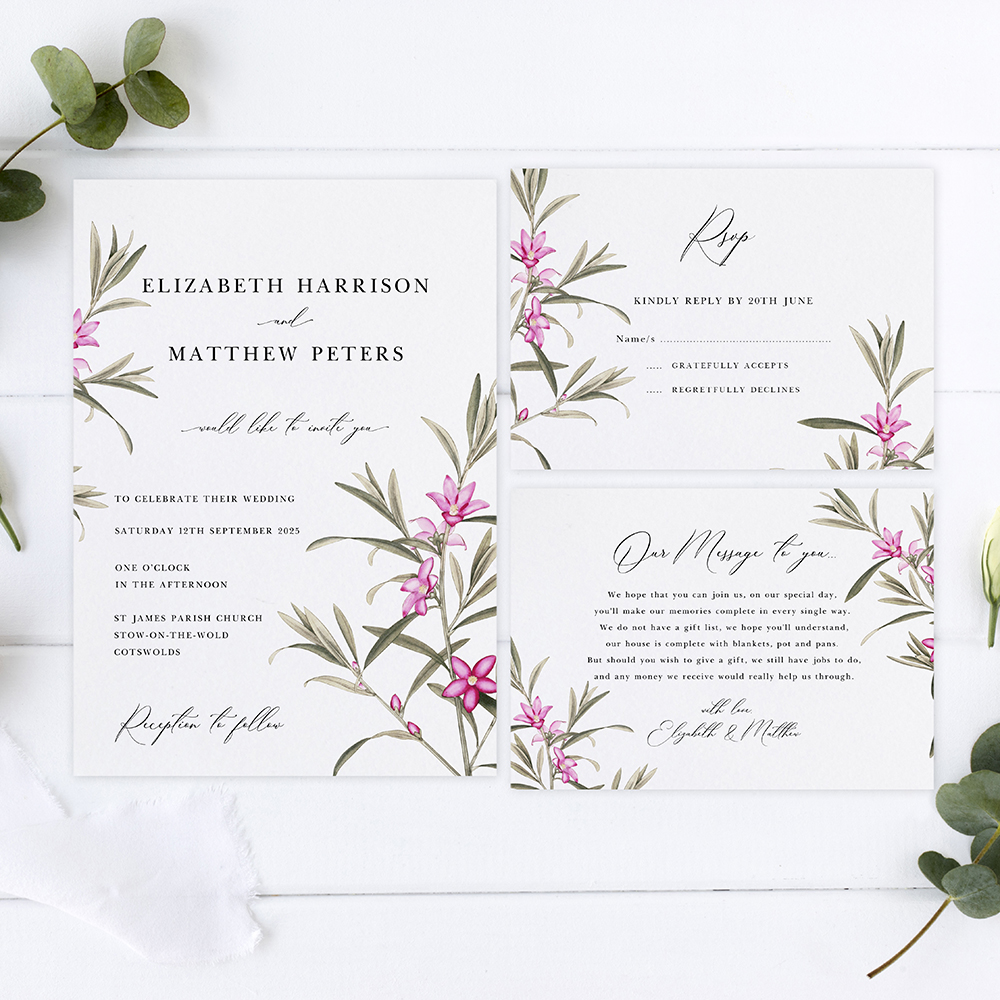'Pink Botanical' Sleeve Invite Sample