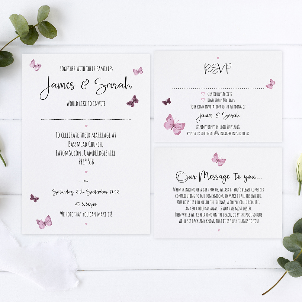 'Butterfly' Sleeve Invite Sample