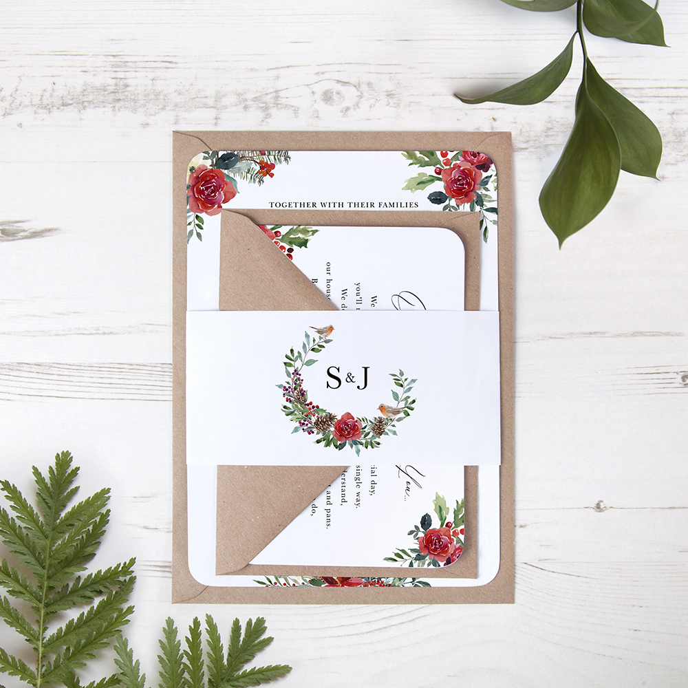 'Christmas Holly' Sleeve Invite
