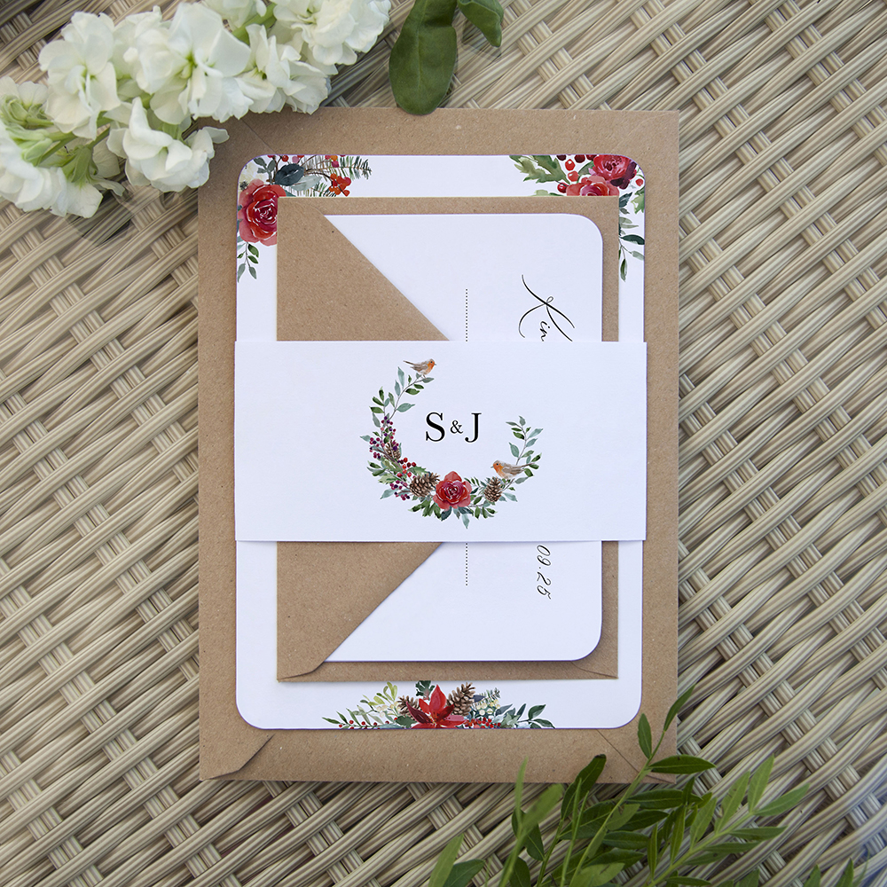 'Christmas Holly' Sleeve Invite