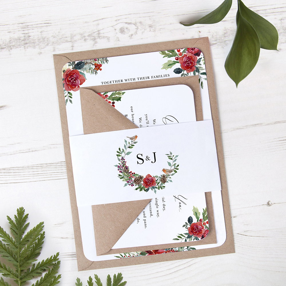 'Christmas Holly' Sleeve Invite