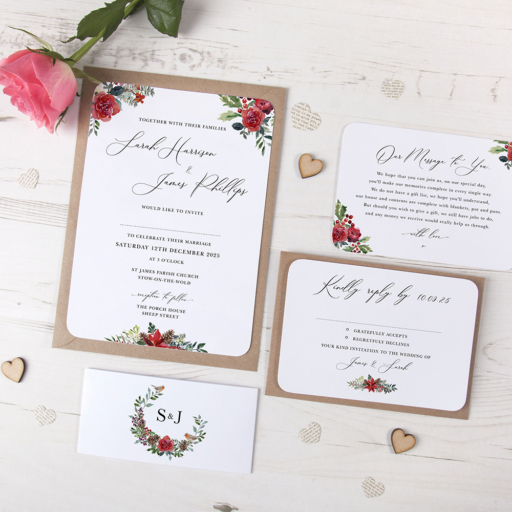 'Christmas Holly' Sleeve Invite