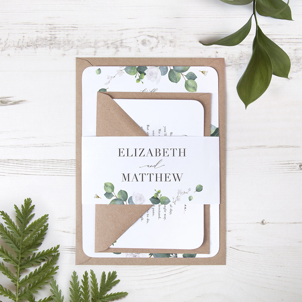 'Eucalyptus White' Sleeve Invite Sample