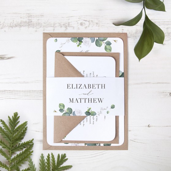 'Eucalyptus White' Sleeve Invite Sample