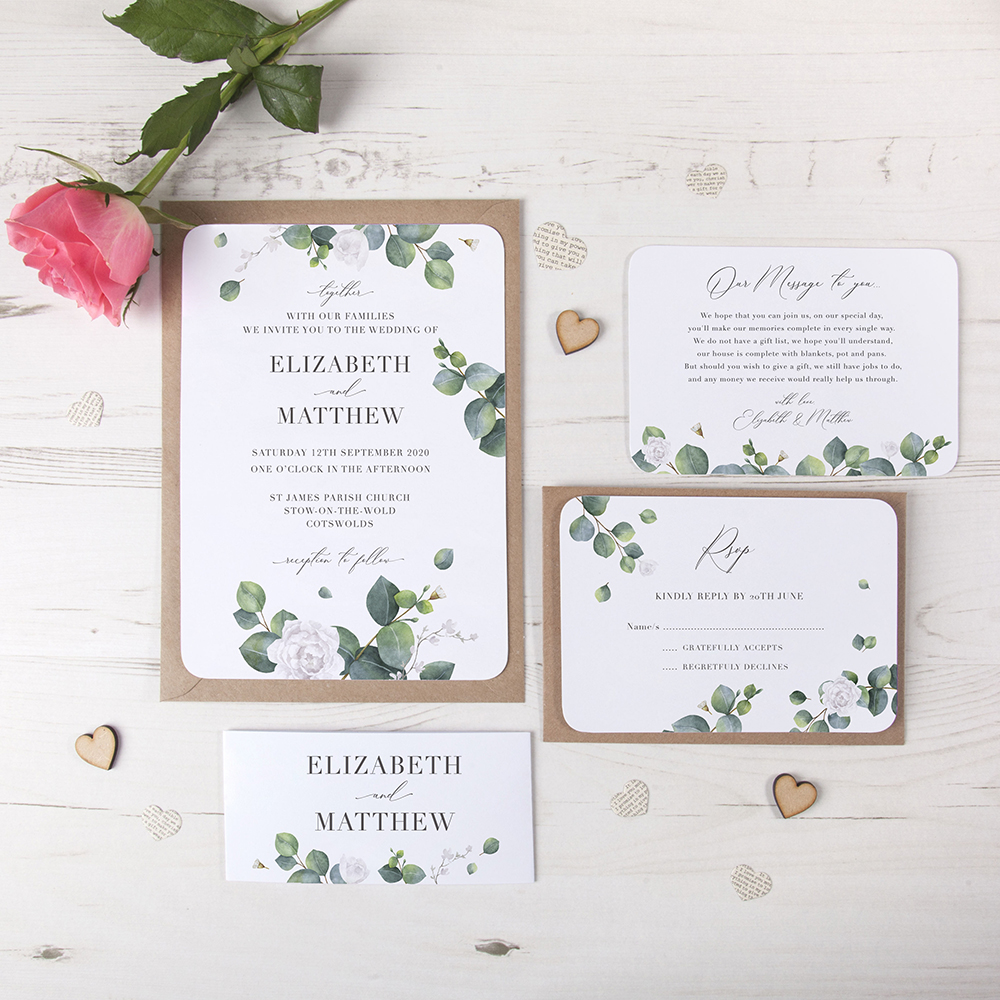 'Eucalyptus White' Sleeve Invite Sample