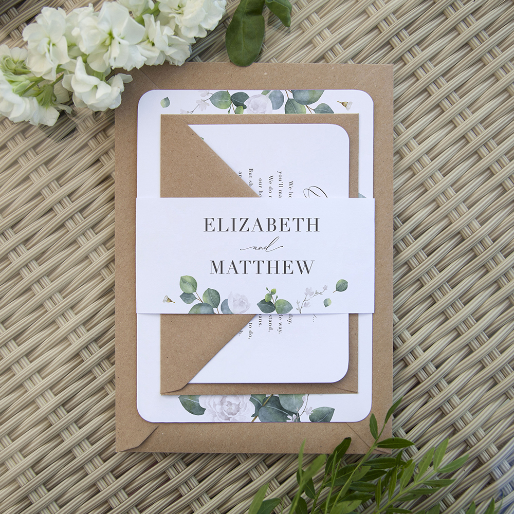 'Eucalyptus White' Sleeve Invite Sample
