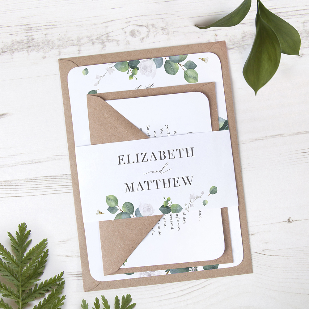 'Eucalyptus White' Sleeve Invite Sample