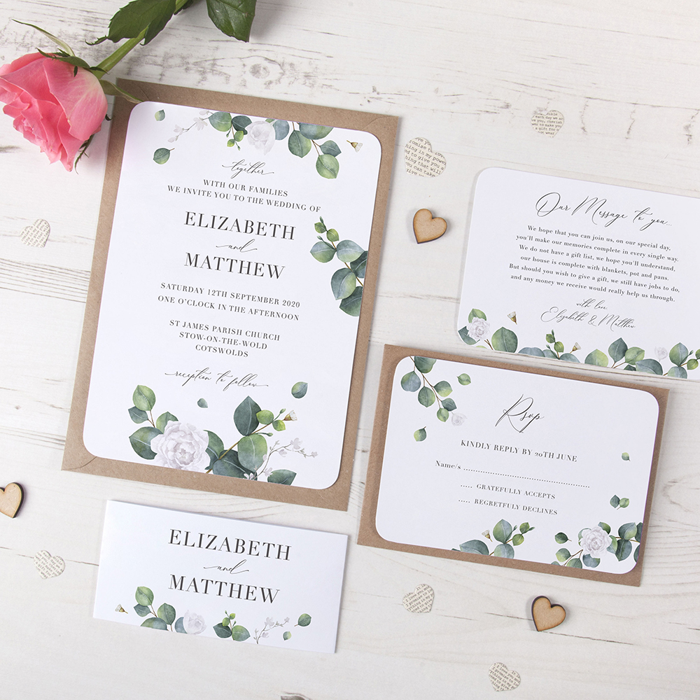 'Eucalyptus White' Sleeve Invite Sample