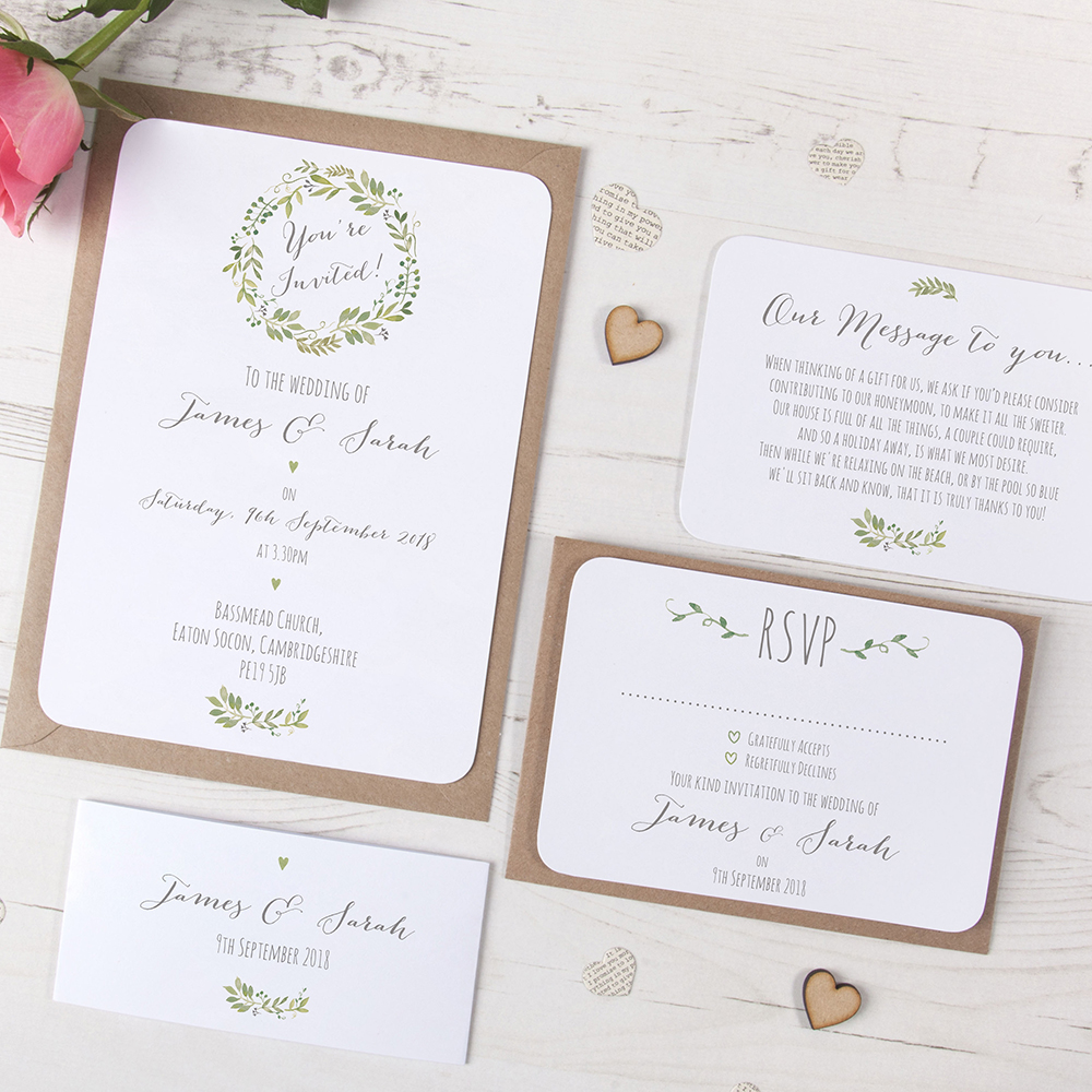 'Green Floral Watercolour' Sleeve Invite