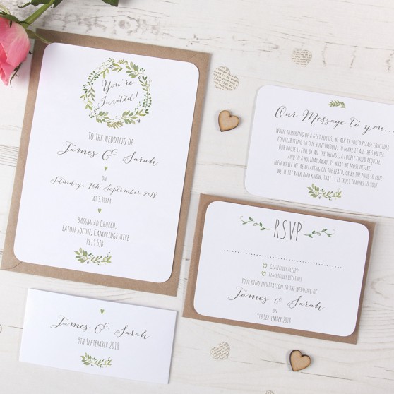 'Green Floral Watercolour' Sleeve Invite