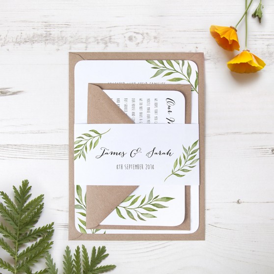 'Green Leaf' Sleeve Invite Sample