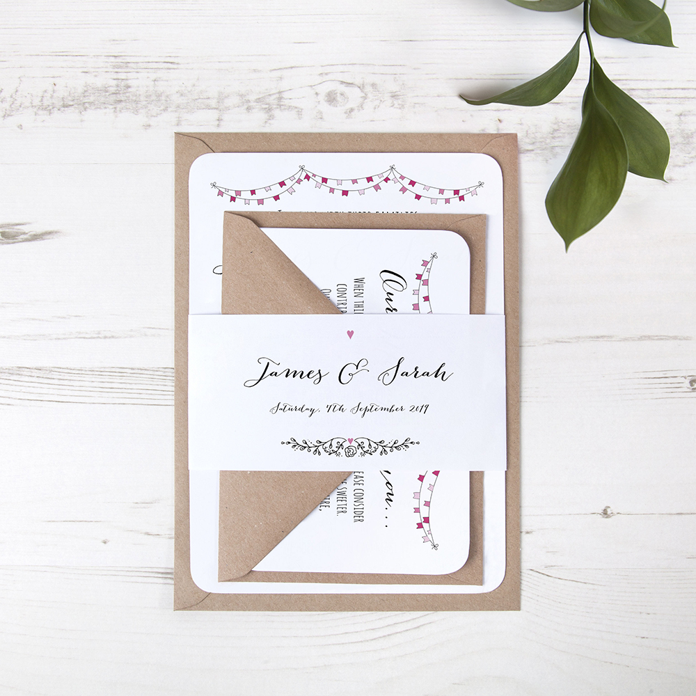 'Pink Flag Bunting' Sleeve Invite Sample