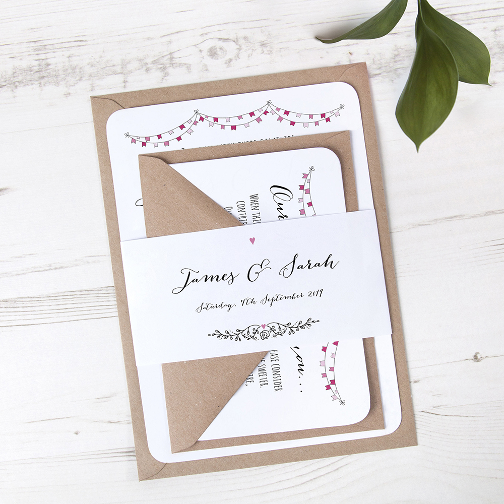 'Pink Flag Bunting' Sleeve Invite Sample