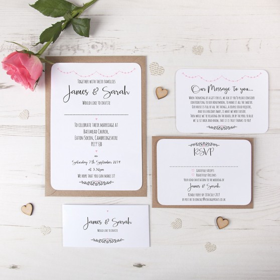 'Pink Heart Bunting' Sleeve Invite Sample