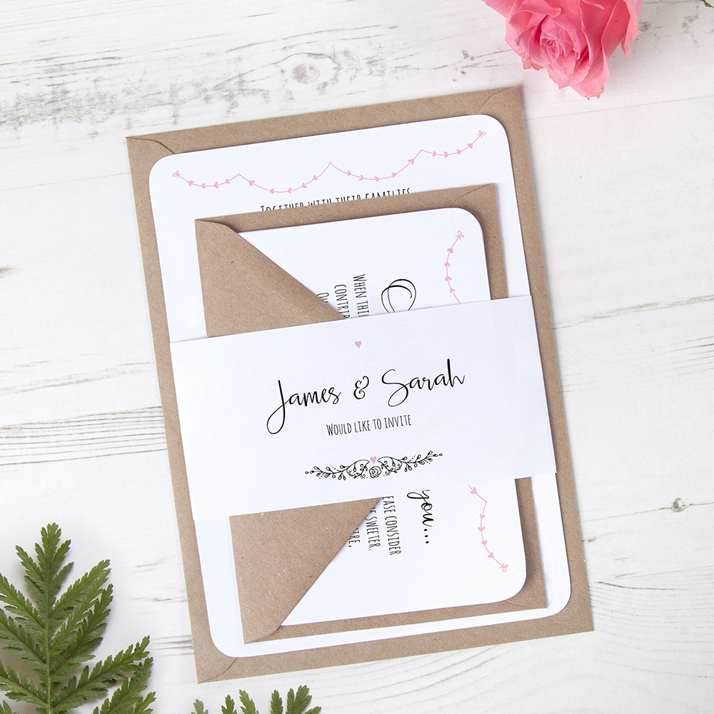 'Pink Heart Bunting' Sleeve Invite Sample