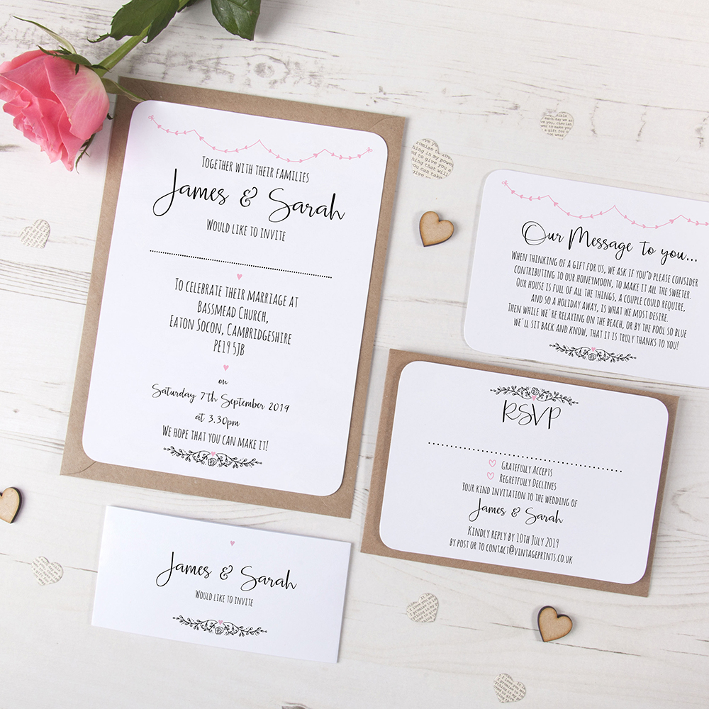 'Pink Heart Bunting' Sleeve Invite Sample