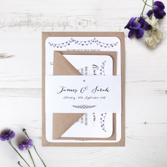 'Purple Flag Bunting' Sleeve Invite Sample