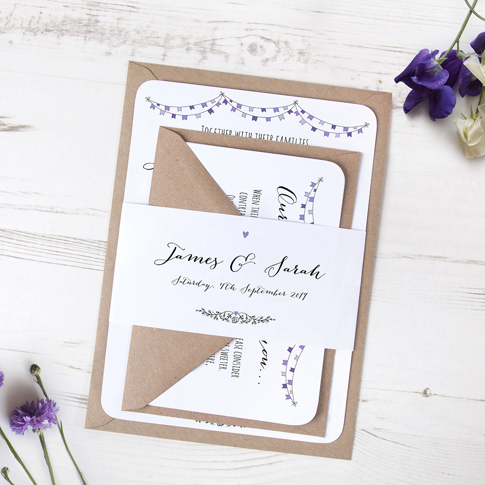 'Purple Flag Bunting' Sleeve Invite Sample