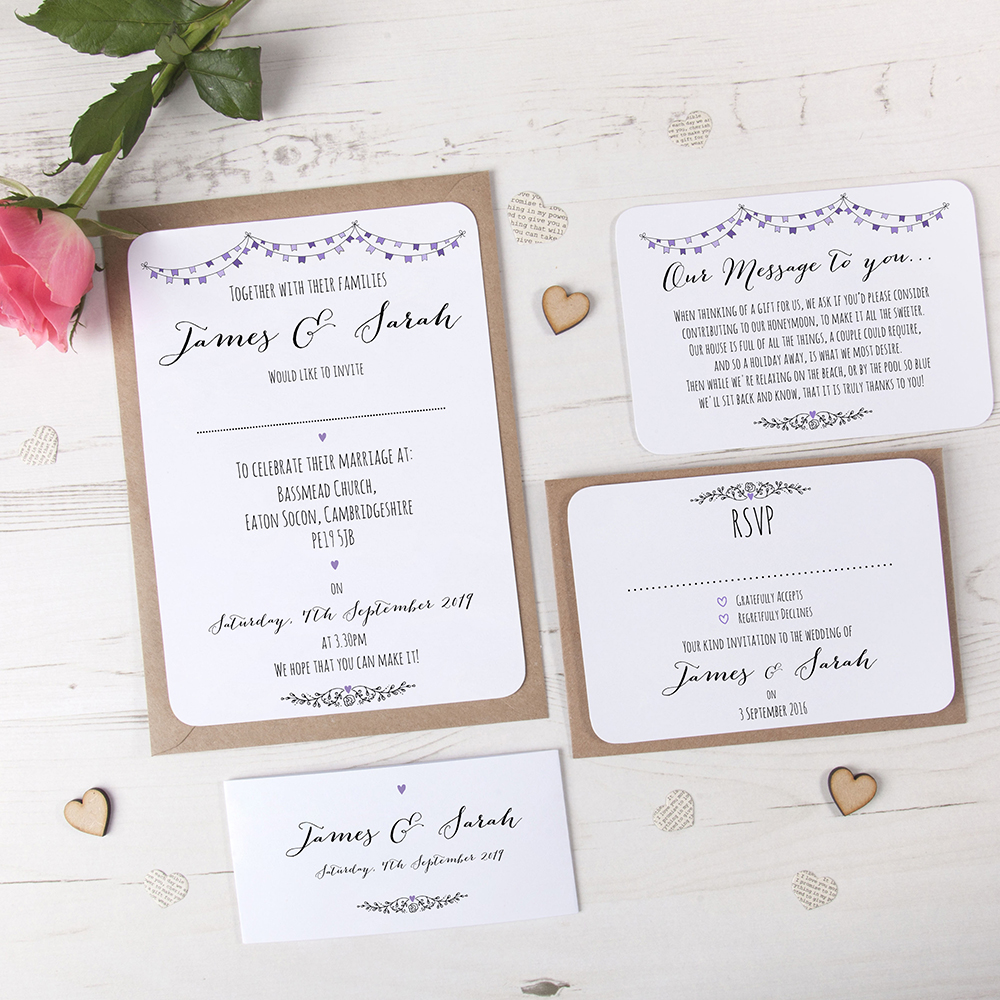 'Purple Flag Bunting' Sleeve Invite Sample