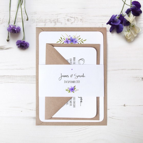 'Purple Multi Floral Watercolour' Sleeve Invite Sample