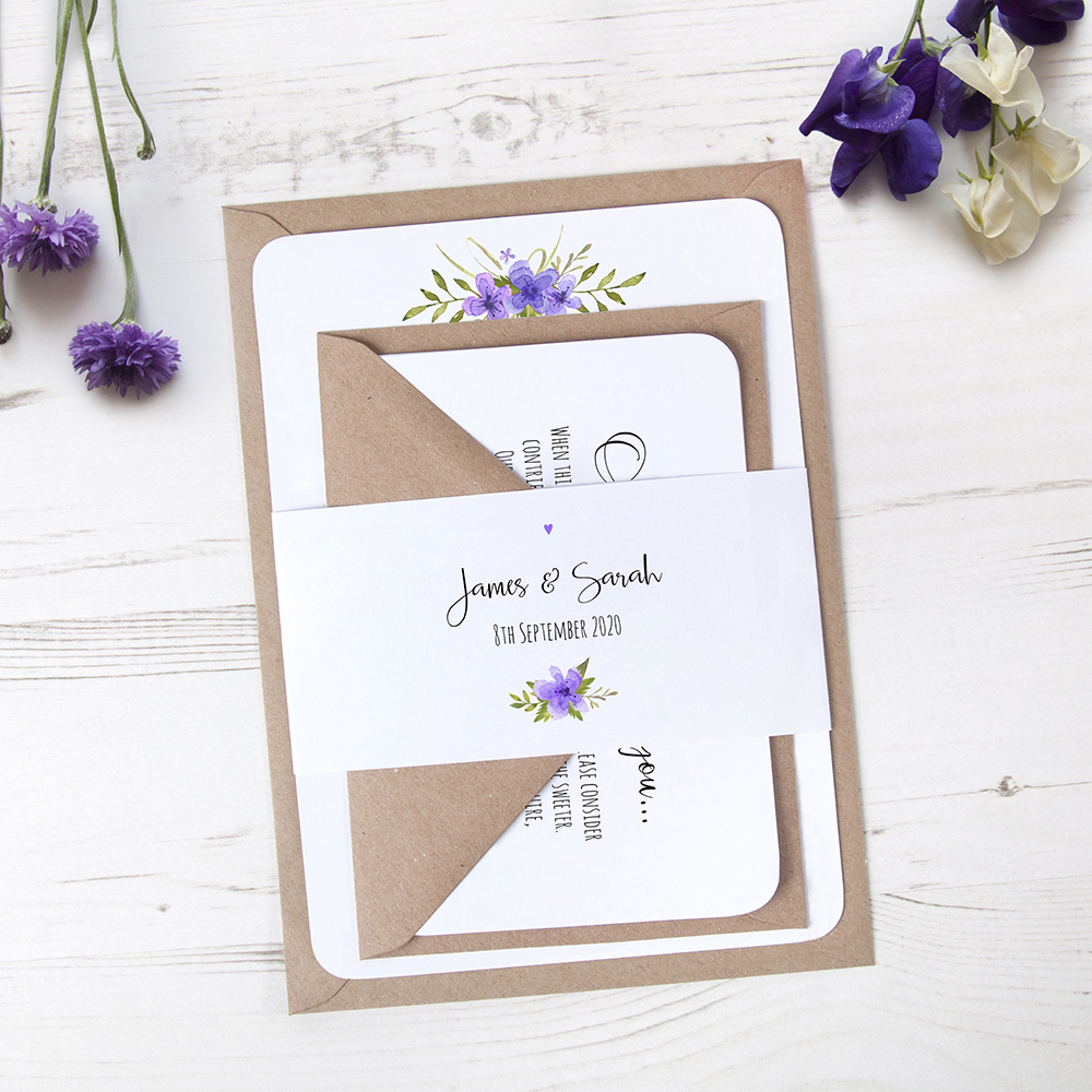 'Purple Multi Floral Watercolour' Sleeve Invite Sample