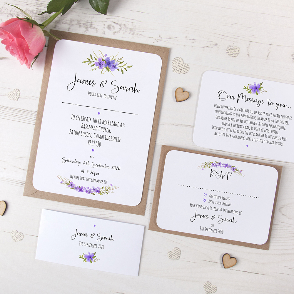 'Purple Multi Floral Watercolour' Sleeve Invite Sample
